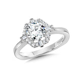 Hexagon-Shaped Halo Engagement Ring w/ Baguette Diamonds