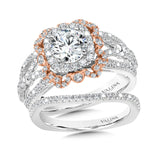 Wide Two-Tone Double Halo Diamond Engagement Ring W/ Split Shank