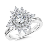 Sun-Burst Split Shank Double Halo Diamond Engagement Ring