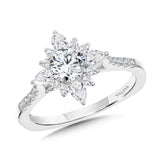 Prong-Tipped & Pear-Accented Sun Burst Diamond Halo Engagement Ring