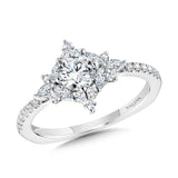 Marquise-Accented Sun Burst Tapered Diamond Halo Engagement Ring