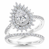 Pear-Cut Triple Diamond Halo Sun Burst Engagement Ring