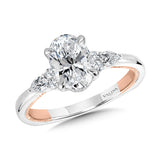 Oval-Cut Two-Tone & Milgrain-Beaded Hidden Halo Diamond Engagement Ring