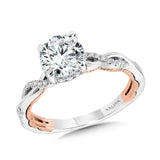 Crisscross Two-Tone & Milgrain-Beaded Hidden Halo Diamond Engagement Ring
