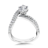 Asymmetrical Six-Prong Bypass & Split Shank Hidden Halo Diamond Engagement Ring