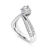 Asymmetrical Six-Prong Bypass & Split Shank Hidden Halo Diamond Engagement Ring
