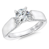 14k white gold diamond engagement ring with diamonds set in the sides of the band.