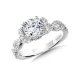 Diamond engagement ring mounting in 14k white gold.