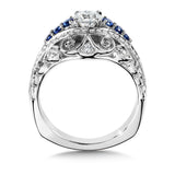 Diamond And Blue Sapphire  Engagement Ring