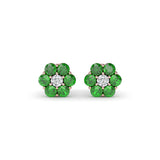 Floral Emerald And Diamond Stud Earrings