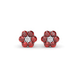 Floral Ruby And Diamond Stud Earrings
