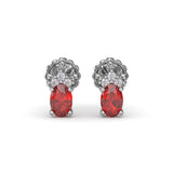 Oval Ruby and Diamond Stud Earrings