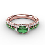 Double Row Oval Emerald and Diamond Ring