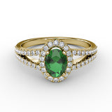 Split Shank Oval Emerald and Diamond Ring