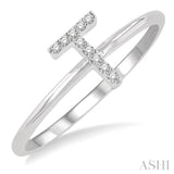 1/20 Ctw Initial 'T' Round Cut Diamond Fashion Ring in 10K White Gold