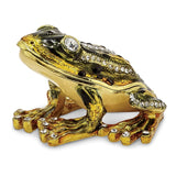 Luxury Giftware Pewter Bejeweled Crystals Gold-tone Enameled JUMPIN' FROG FLASH Green Frog Trinket Box with Matching 18 Inch Necklace