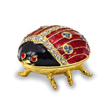 Luxury Giftware Pewter Bejeweled Crystals Gold-tone Enameled LUXY Ladybug Trinket Box with Matching 18 Inch Necklace