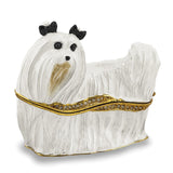 Luxury Giftware Pewter Bejeweled Crystals Gold-tone Enameled MILLIE Maltese Trinket Box with Matching 18 Inch Necklace