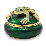 Luxury Giftware Pewter Bejeweled Crystals Gold-tone Enameled SPECKLES Frog Box Trinket Box with Matching 18 Inch Necklace