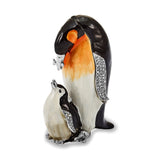 Luxury Giftware Pewter Bejeweled Crystals Silver-tone Enameled HERO & HARPER Emperor Penguin & Baby Trinket Box with Matching 18 Inch Necklace