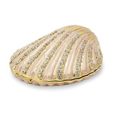 Luxury Giftware Pewter Bejeweled Crystals Gold-tone Enameled PINKY Clam Shell Trinket Box with Matching 18 Inch Necklace