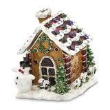 Luxury Giftware Pewter Bejeweled Crystals Silver-tone Enameled LEBKUCHENHAUS Gingerbread House Trinket Box with Matching 18 Inch Necklace