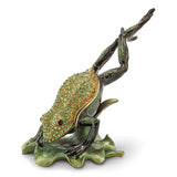 Luxury Giftware Pewter Bejeweled Crystals Gold-tone Enameled CLEM HOPPER Diving Frog Trinket Box with Matching 18 Inch Necklace
