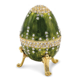 Luxury Giftware Pewter Bejeweled Crystals Gold-tone Enameled REGAL GREEN (Plays Swan Lake) Musical Egg with Matching 18 Inch Necklace