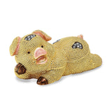 Luxury Giftware Pewter Bejeweled Crystals Gold-tone Enameled PANDY POSH Cute Golden Pig Trinket Box with Matching 18 Inch Necklace