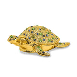 Luxury Giftware Pewter Bejeweled Crystals Gold-tone GILDA Golden Sea Turtle Trinket Box with Matching 18 Inch Necklace