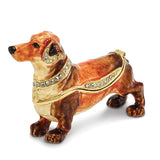 Luxury Giftware Pewter Bejeweled Crystals Gold-tone Enameled OSCAR Dachshund Trinket Box with Matching 18 Inch Necklace