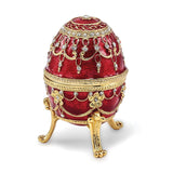 Luxury Giftware Pewter Bejeweled Crystals Gold-tone Enameled IMPERIAL RED (Plays Memory) Musical Egg with Matching 18 Inch Necklace