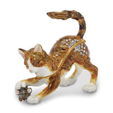 Luxury Giftware Pewter Bejeweled Crystals Gold-tone Enameled THOM & JERE Cat & Mouse Trinket Box with Matching 18 Inch Necklace