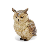 Luxury Giftware Pewter Bejeweled Crystals Gold-tone Enameled HOOTIE Horned Owl Trinket Box with Matching 18 Inch Necklace