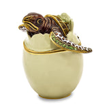 Luxury Giftware Pewter Bejeweled Crystals Gold-tone Enameled EGGBERT Turtle Hatchling Trinket Box with Matching 18 Inch Necklace