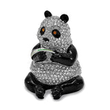Luxury Giftware Pewter Bejeweled Crystals Silver-tone Enameled LING LING Panda Bear w/Leaf Trinket Box with Matching 18 Inch Necklace