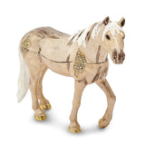 Luxury Giftware Pewter Bejeweled Crystals Gold-tone Enameled WILD 'N FREE Pony Trinket Box with Matching 18 Inch Necklace