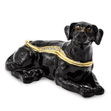 Luxury Giftware Pewter Bejeweled Crystals Gold-tone Enameled KOOP Black Labrador Retriever Trinket Box with Matching 18 Inch Necklace