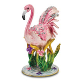 Luxury Giftware Pewter Bejeweled Crystals Gold-tone Enameled JEZEBEL Pink Flamingo Trinket Box with Matching 18 Inch Necklace