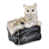 Luxury Giftware Pewter Bejeweled Crystals Silver-tone Enameled MISS KITTY Cat in Purse Trinket Box with Matching 18 Inch Necklace