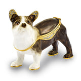 Luxury Giftware Pewter Bejeweled Crystals Gold-tone Enameled PIERRE French Bulldog Trinket Box with Matching 18 Inch Necklace