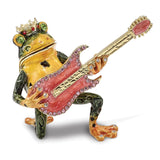Luxury Giftware Pewter Bejeweled Crystals Gold-tone Enameled KEITH Rocks Musician Frog Trinket Box with Matching 18 Inch Necklace