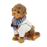 Luxury Giftware Pewter Bejeweled Crystals Gold-tone Enameled OLIVER Labradoodle in Shirt Trinket Box with Matching 18 Inch Necklace