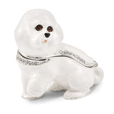 Luxury Giftware Pewter Bejeweled Crystals Silver-tone Enameled BRENDA Bichon Frise Trinket Box with Matching 18 Inch Necklace