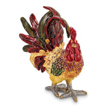 Luxury Giftware Pewter Bejeweled Crystals Gold-tone Enameled RORY Strutting Rooster Trinket Box with Matching 18 Inch Necklace