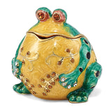 Luxury Giftware Pewter Bejeweled Crystals Gold-tone Enameled BUBBA Croaking Bullfrog Trinket Box with Matching 18 Inch Necklace