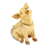 Luxury Giftware Pewter Bejeweled Crystals Gold-tone Enameled PRECIOUS Pig Trinket Box with Matching 18 Inch Necklace
