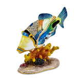 Luxury Giftware Pewter Bejeweled Crystals Gold-tone Enameled TRIGGER Humu Humu Fish Trinket Box with Matching 18 Inch Necklace