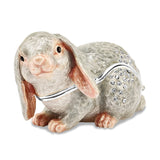 Luxury Giftware Pewter Bejeweled Crystals Silver-tone Enameled PHOEBE Floppy Ear Bunny Trinket Box with Matching 18 Inch Necklace