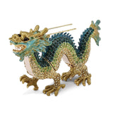 Luxury Giftware Pewter Bejeweled Crystals Gold-tone Enameled CHI Chinese Dragon Trinket Box with Matching 18 Inch Necklace